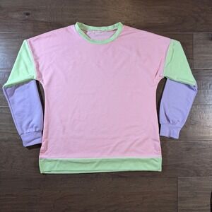 Southern Stitch Womens Pastel Colorblock Sweatshirt Pink Green Purple Small
